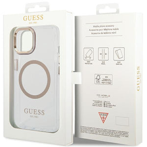 Guess Metal Outline MagSafe Case for iPhone 15 Plus / 14 Plus - Gold