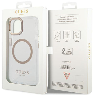 Guess Metal Outline MagSafe Case for iPhone 15 Plus / 14 Plus - Gold