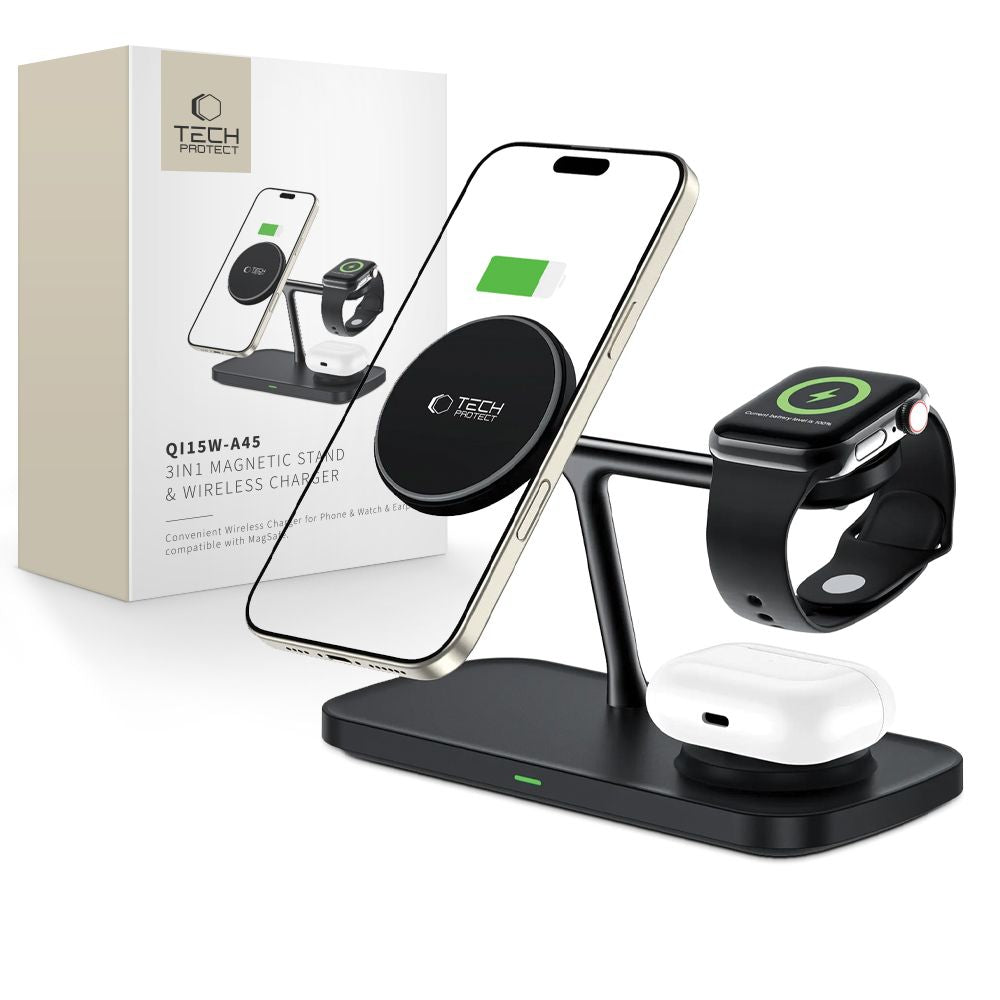 Tech-Protect QI15W-A45 3in1 Wireless Charger with MagSafe for Apple Devices