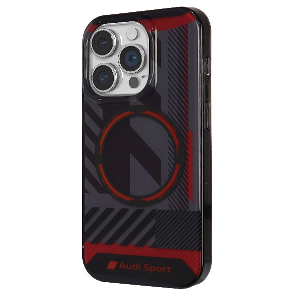 „Audi IML Sport MagSafe“ dėklas, skirtas „iPhone 14 Pro 6.1“ telefonui, juodas / juodas kietas dėklas AU-IMLMIP14P-RSQ/D2-BK