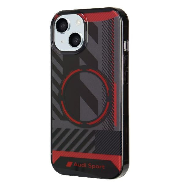 „Audi IML Sport MagSafe“ dėklas, skirtas „iPhone 15 / 14 Plus Plus 6.7“ telefonui, juodas / juodas kietas dėklas AU-IMLMIP15M-RSQ/D2-BK 