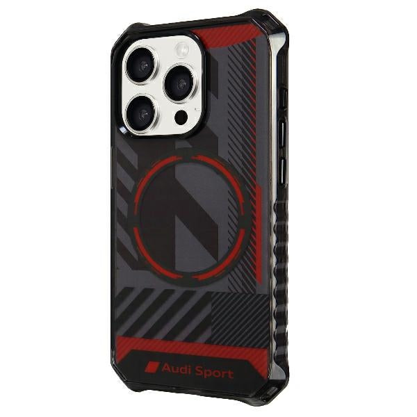 „Audi IML Sport MagSafe“ dėklas, skirtas „iPhone 15 Pro 6.1“ telefonui, juodas / juodas kietas dėklas AU-IMLMIP15P-RSQ/D2-BK 