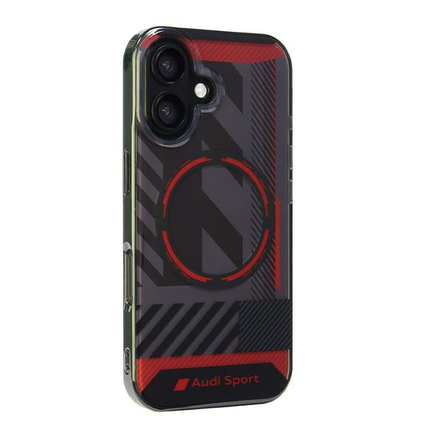 Audi IML Sport MagSafe iPhone 16 6.1" juodas/juodas kietas dėklas AUS-IMLMIP16-RSQ/D2-BK 