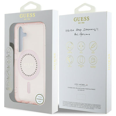 Guess Rhinestones Printed Classic Logo MagSafe Samsung Galaxy S25 Case Pink