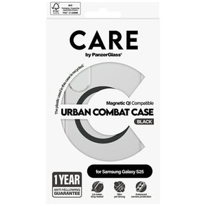 CARE by PanzerGlass Flagship Urban Combat Black QI Case for Samsung Galaxy S25 - Transparent