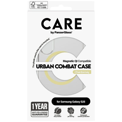 CARE by PanzerGlass Flagship Urban Combat Chardonnay QI Case for Samsung Galaxy S25 - Transparent