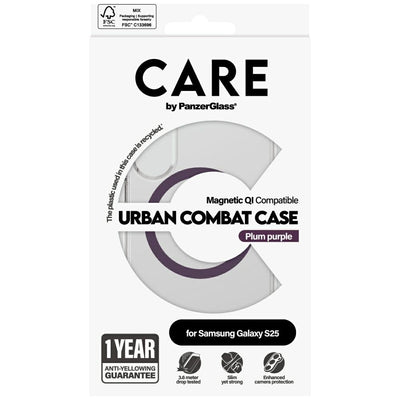 CARE by PanzerGlass Flagship Urban Combat Purple QI Case for Samsung Galaxy S25 - Transparent