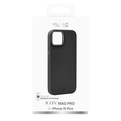 Puro Icon Mag Pro Silicone Case with MagSafe with Metal Buttons for iPhone 15 Plus - Black