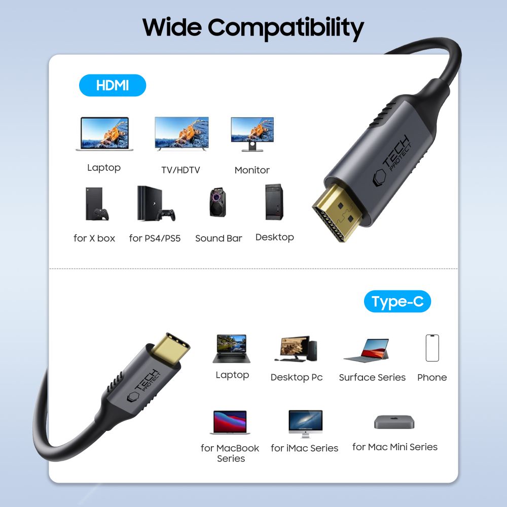 „Tech-Protect UltraBoost“ USB-C / HDMI kabelis 60 Hz, 180 cm – juodas
