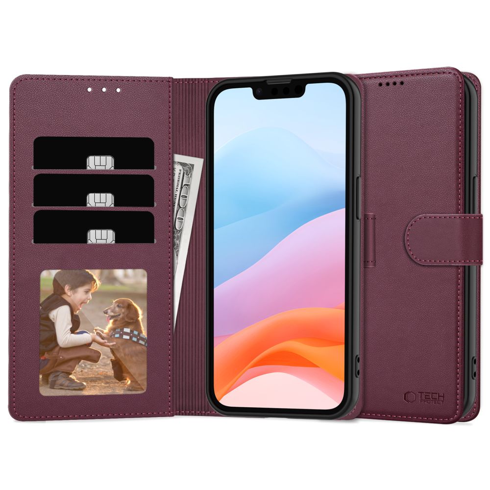 Tech-Protect Wallet Case for iPhone 16e - Burgundy