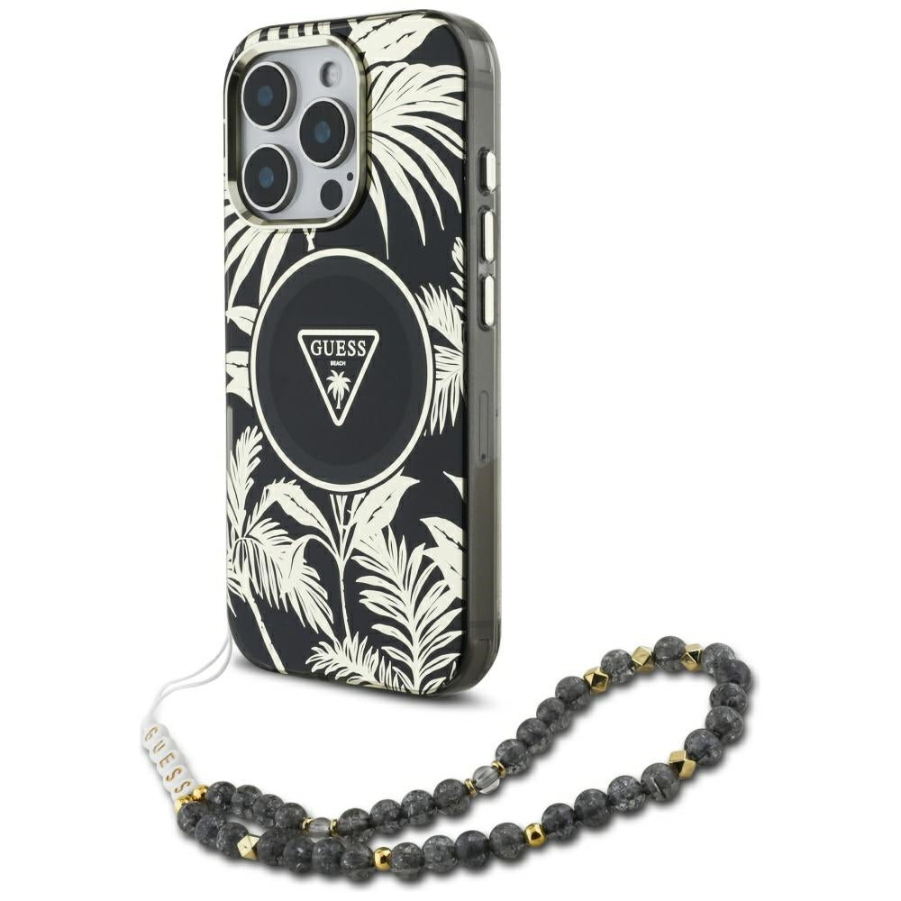 Guess Palm Trees Triangle Pearl Strap MagSafe case for iPhone 16 Pro Max