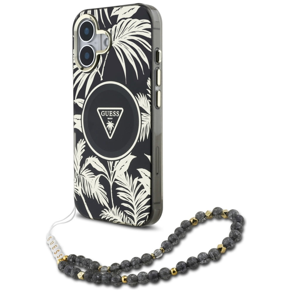 Guess Palm Trees Triangle Pearl Strap MagSafe case for iPhone 16