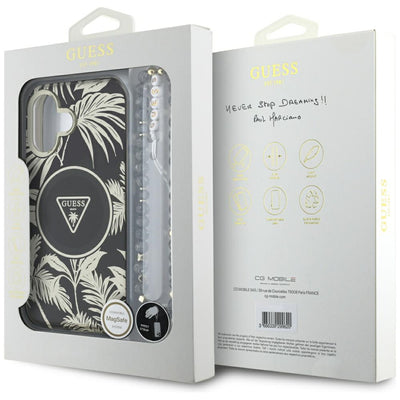 Guess Palm Trees Triangle Pearl Strap MagSafe case for iPhone 16 black