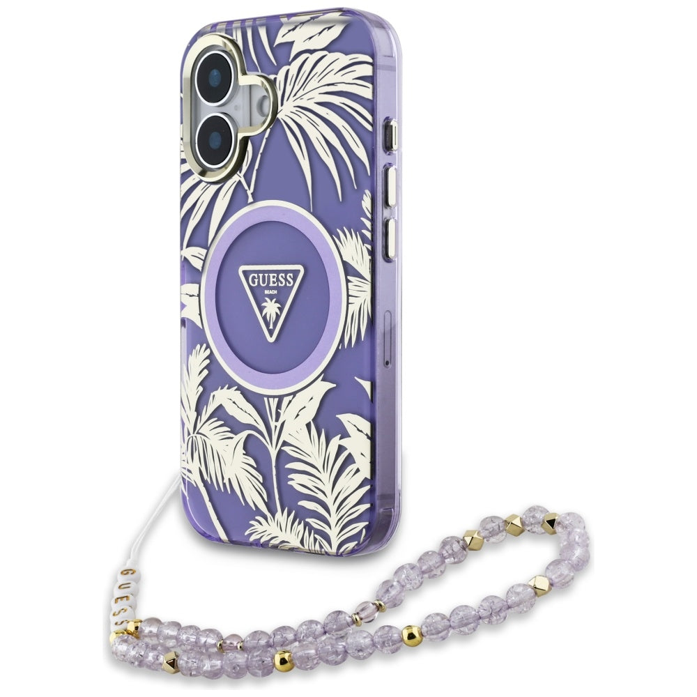 Guess Palm Trees Triangle Pearl Strap MagSafe case for iPhone 16