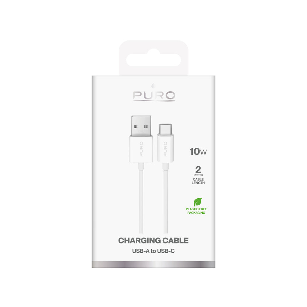 „Puro“ 10 W TPE USB-A - USB-C laidas, 2 m, baltas