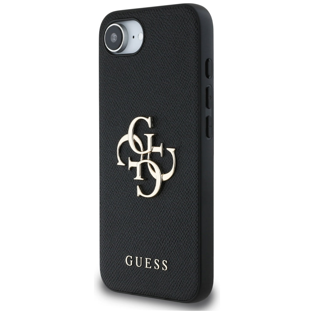 Guess PU Grained 4G Metal Logo case for iPhone 16e - black