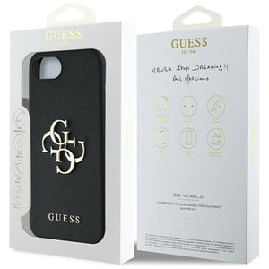 Guess PU Grained 4G Metal Logo case for iPhone 16e - black