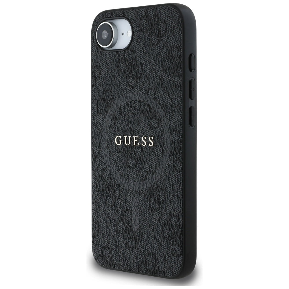Guess PU Leather 4G Colored Ring Case with MagSafe for iPhone 16e - Black