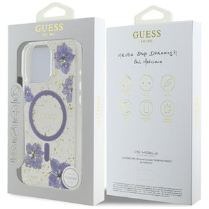 Guess Resin Flowers MagSafe case for iPhone 16 Pro - purple