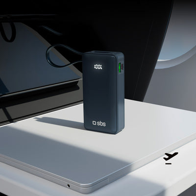 Powerbank SBS 10000 mAh 20W with built-in USB-C cable and digital display - dark gray