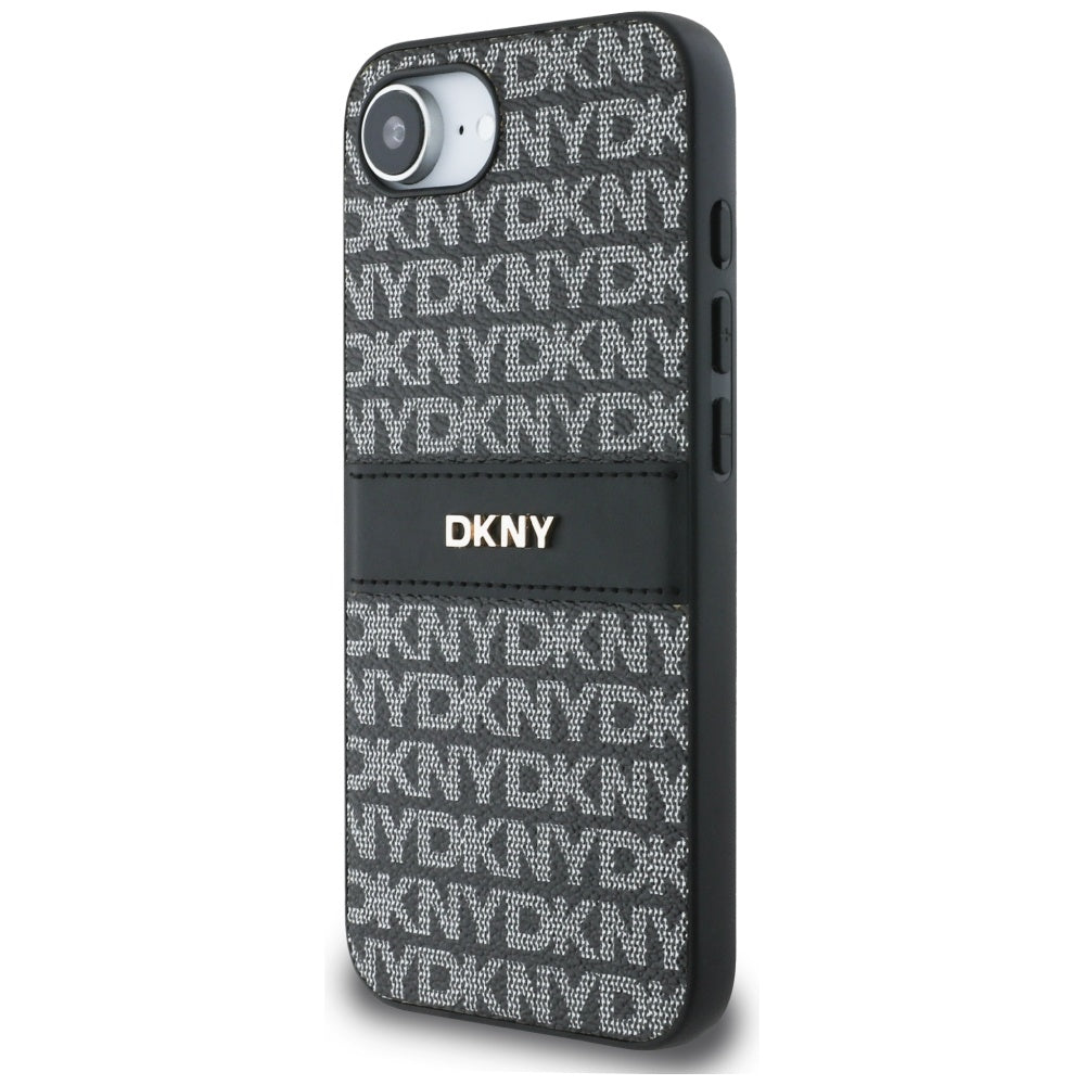 DKNY Repeat Texture Pattern with Tonal Stripe case for iPhone 16e - black