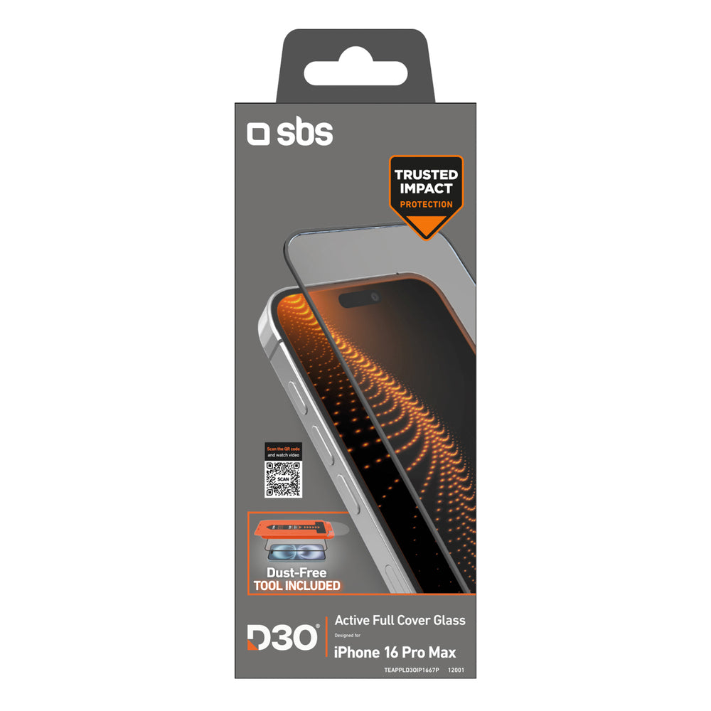 SBS tempered glass with D3O technology with applicator for iPhone 16 Pro Max
