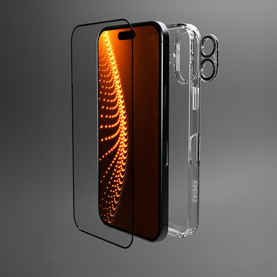 SBS set with D3O technology for iPhone 16 - case + glass screen and camera protector - transparent