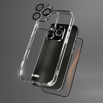 SBS set with D3O technology for iPhone 16 Pro - case + glass screen and camera protector - transparent