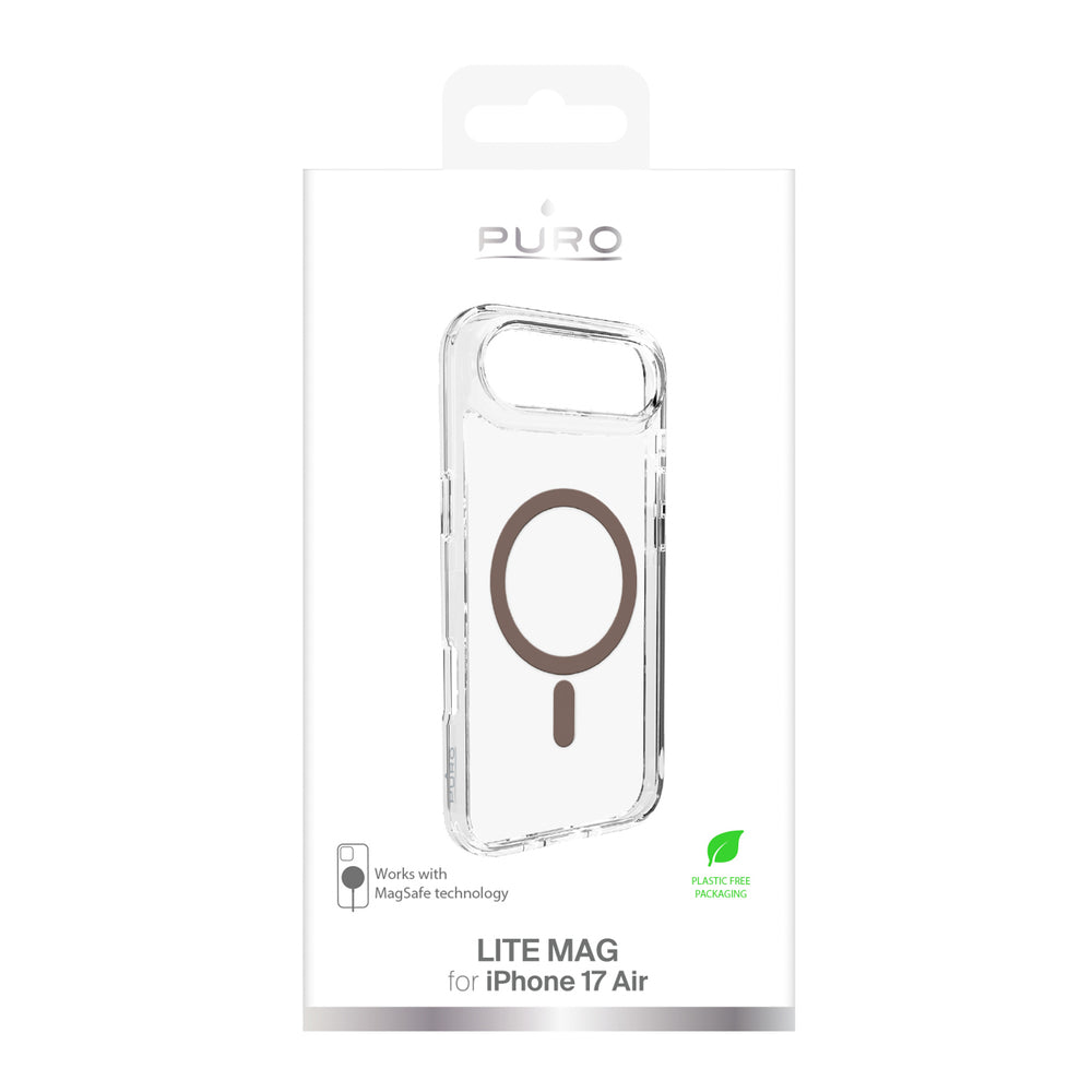 Puro Lite Mag TPU+PC Case Compatible with MagSafe for iPhone 17 Air - Transparent with Brown Ring