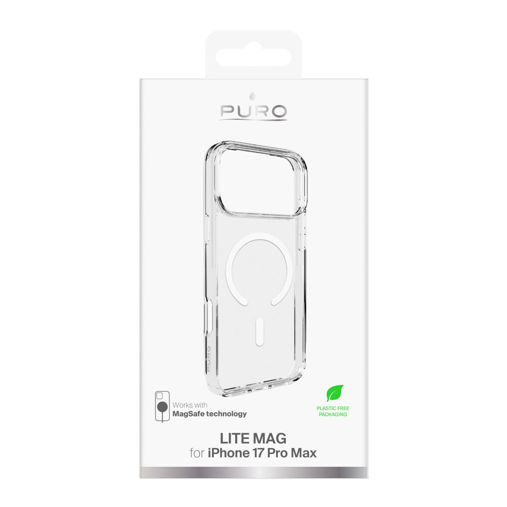 Puro Lite Mag TPU+PC Case Compatible with MagSafe for iPhone 17 Pro Max - Transparent with White Ring