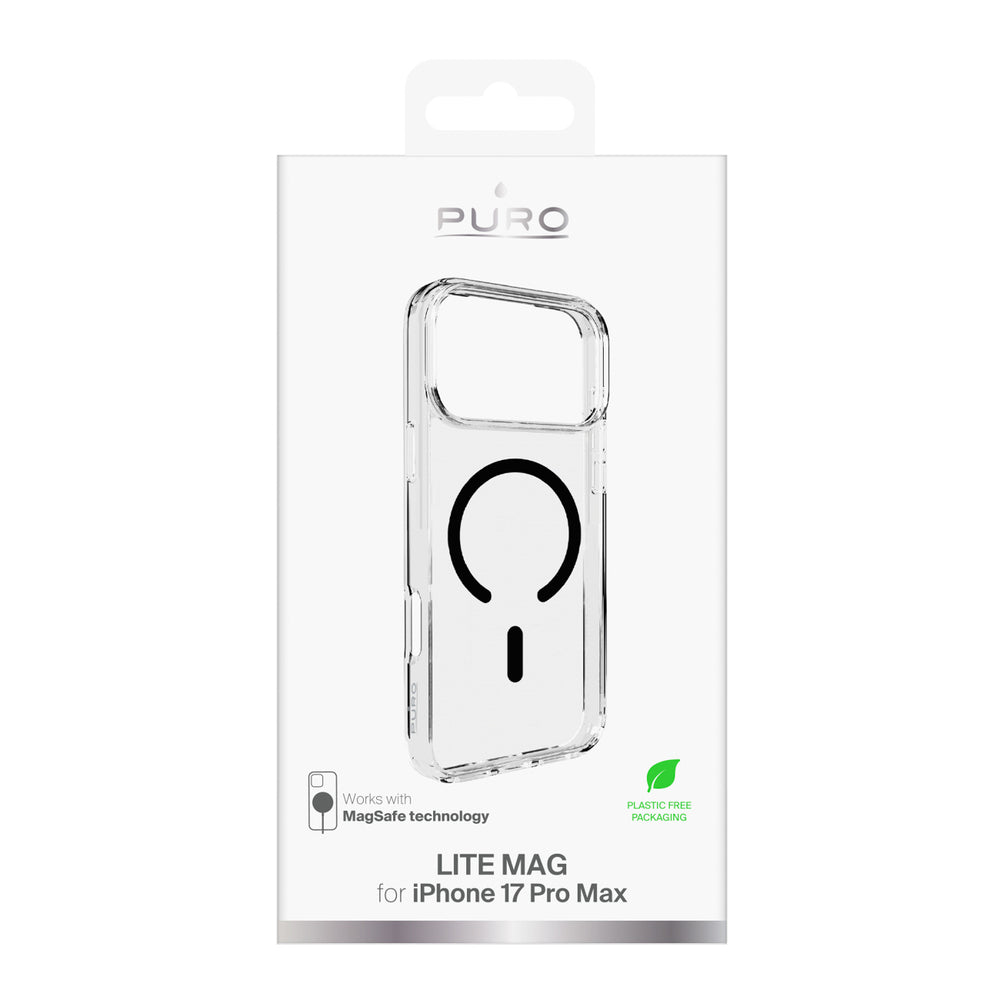 Puro Lite Mag TPU+PC Case Compatible with MagSafe for iPhone 17 Pro Max - Transparent with Black Ring