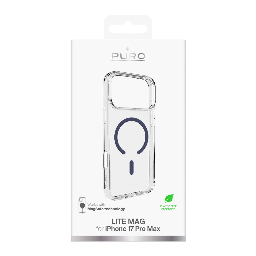 Puro Lite Mag TPU+PC Case Compatible with MagSafe for iPhone 17 Pro Max - Transparent with Blue Ring