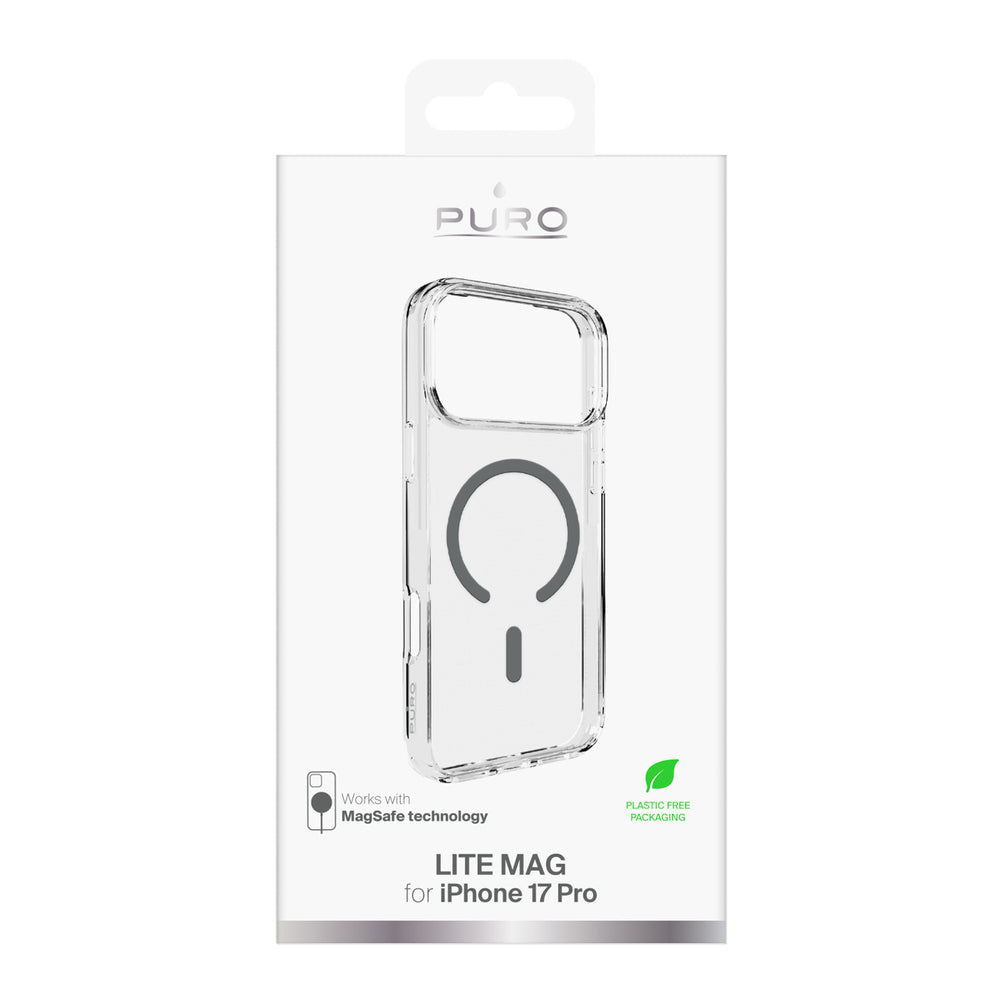 Puro Lite Mag TPU+PC Case Compatible with MagSafe for iPhone 17 Pro - Transparent with Gray Ring