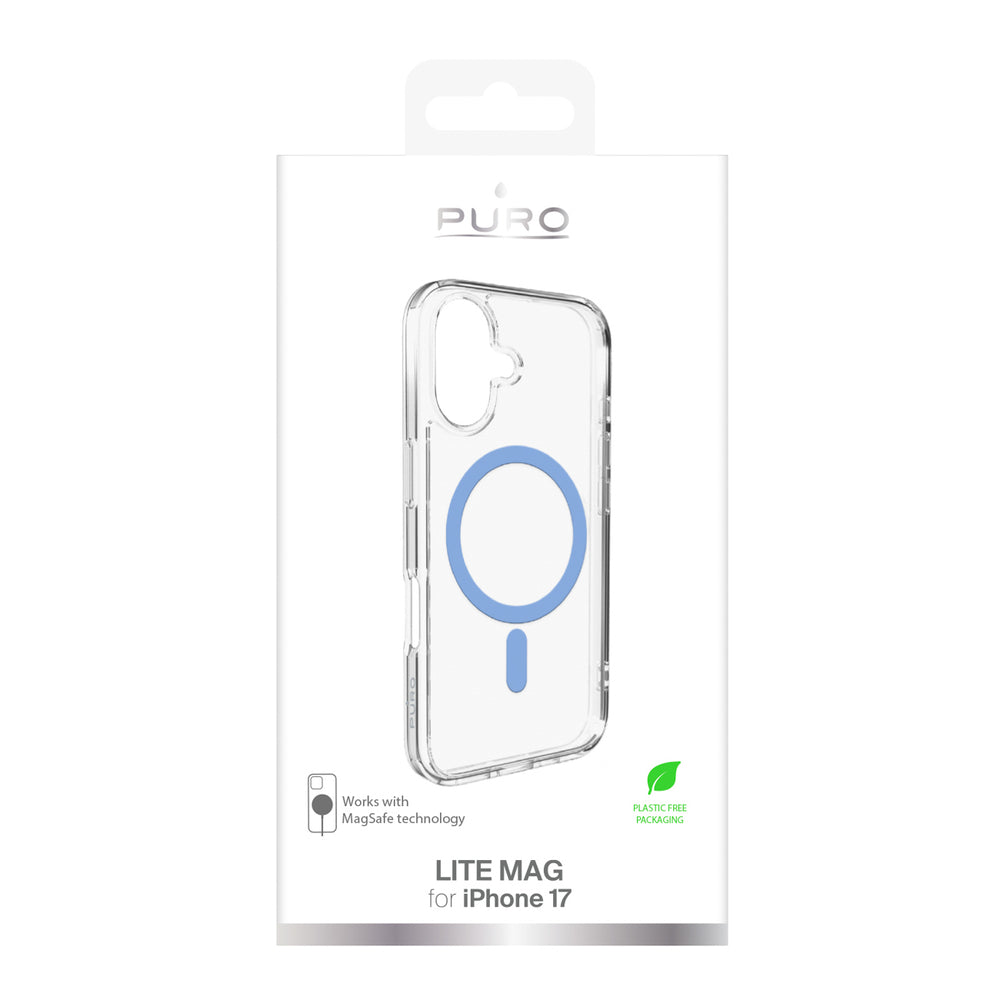 Puro Lite Mag TPU+PC Case Compatible with MagSafe for iPhone 17 - Transparent with Blue Ring