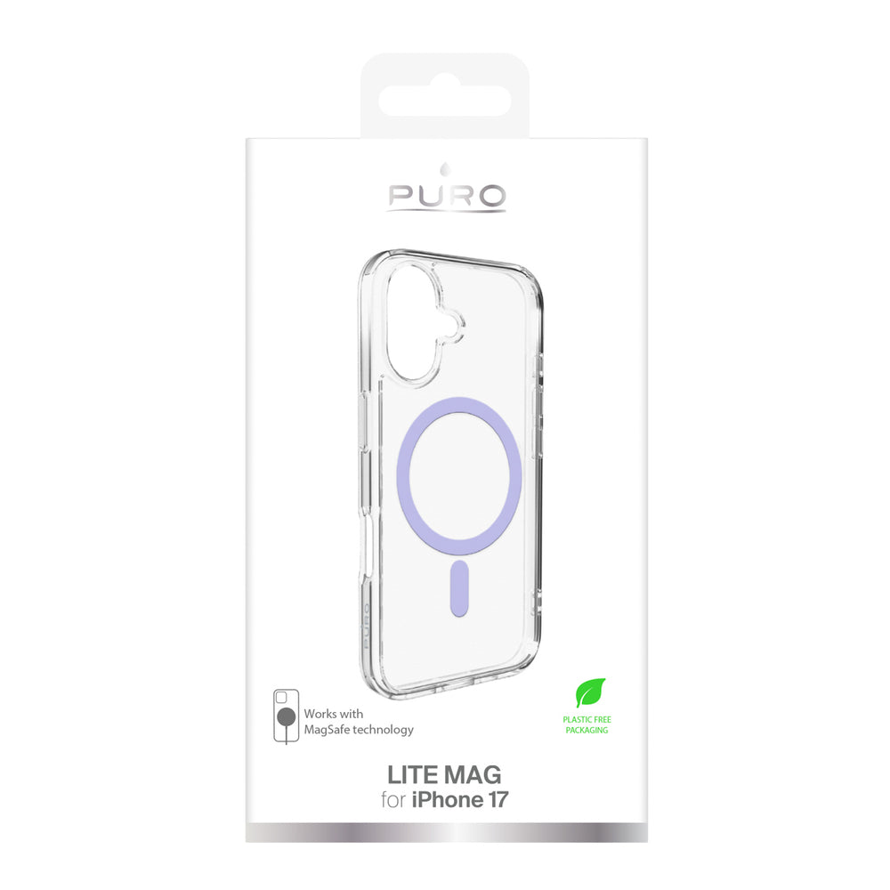 Puro Lite Mag TPU+PC Case Compatible with MagSafe for iPhone 17 - Transparent with Pink Ring