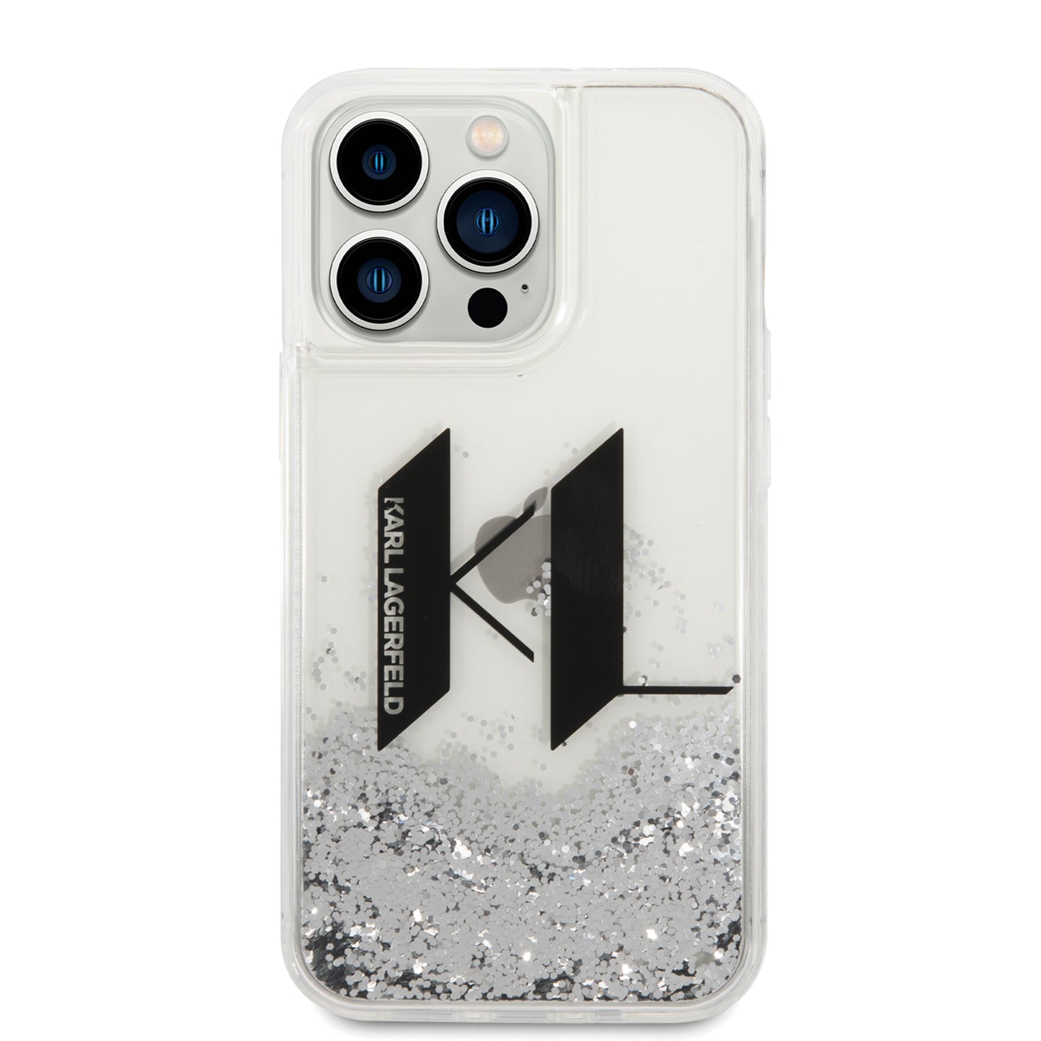 Karl Lagerfeld Liquid Glitter Big KL case for iPhone 14 Pro - silver