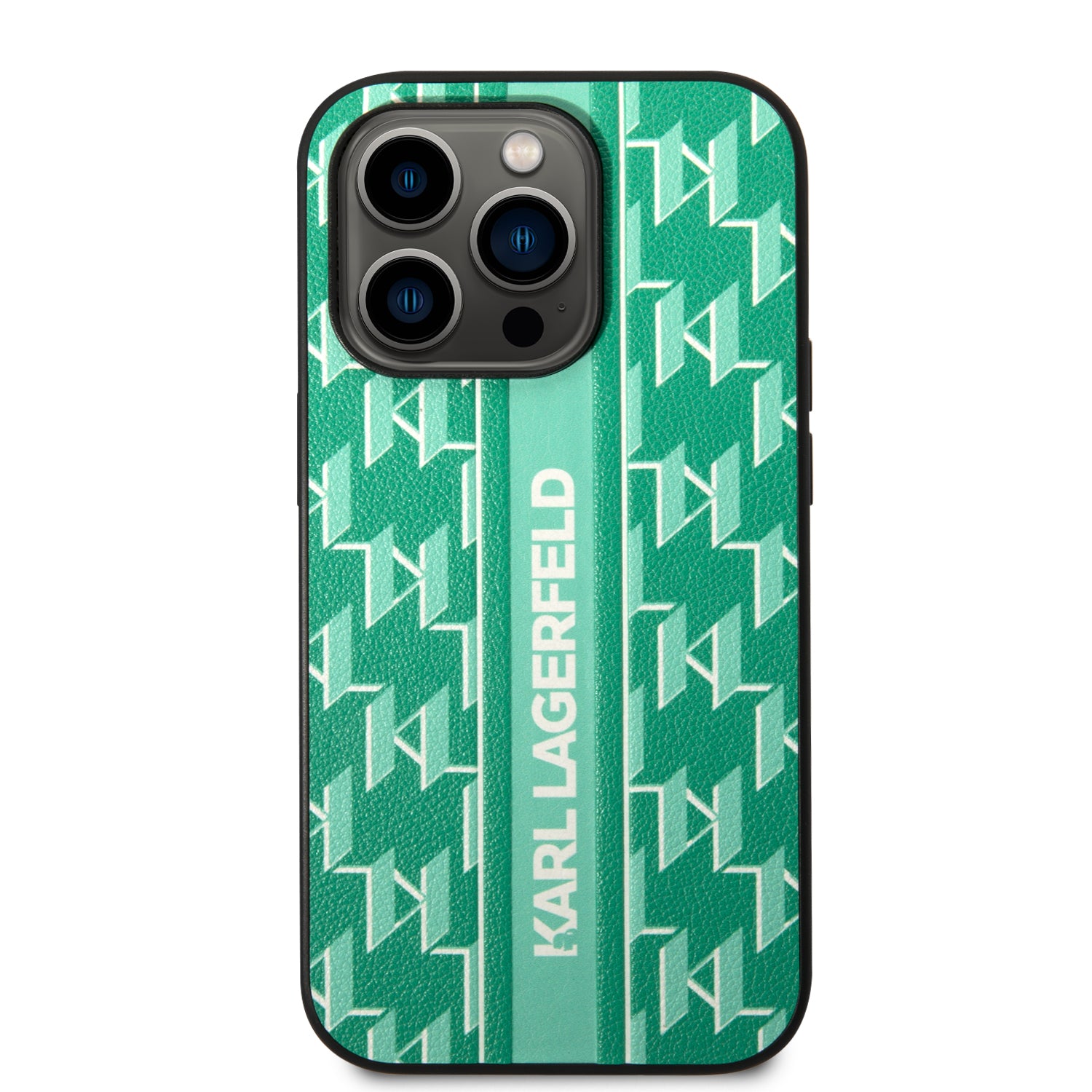 Karl Lagerfeld Monogram Stripe iPhone 14 Pro Case - Green