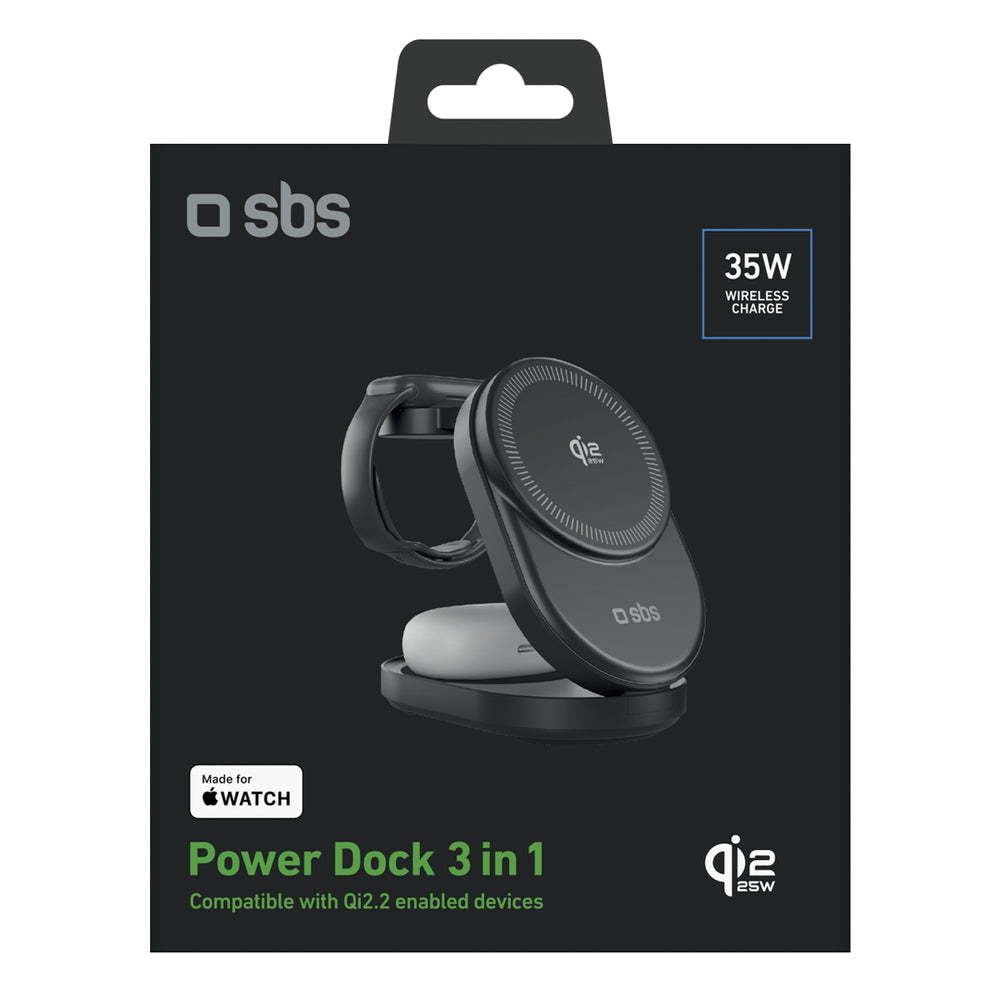 SBS Qi2.2 25W Inductive 3-in-1 Foldable Charging Station with MFI Certificate - Black