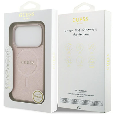 Guess Saffiano Classic Logo MagSafe Case for iPhone 17 Pro - Pink