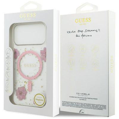 Guess Resin Flowers Glitter MagSafe Case for iPhone 17 Pro Max - Pink
