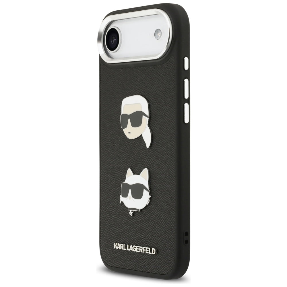 Karl Lagerfeld FW Grained Karl &amp; Choupette Heads Pins &amp; Logo iPhone Air Case - Black