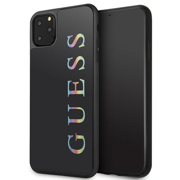 Guess GUHCN65LGMLBK iPhone 11 Pro Max juodas/juodas kietas dėklas su blizgučiais ir logotipu