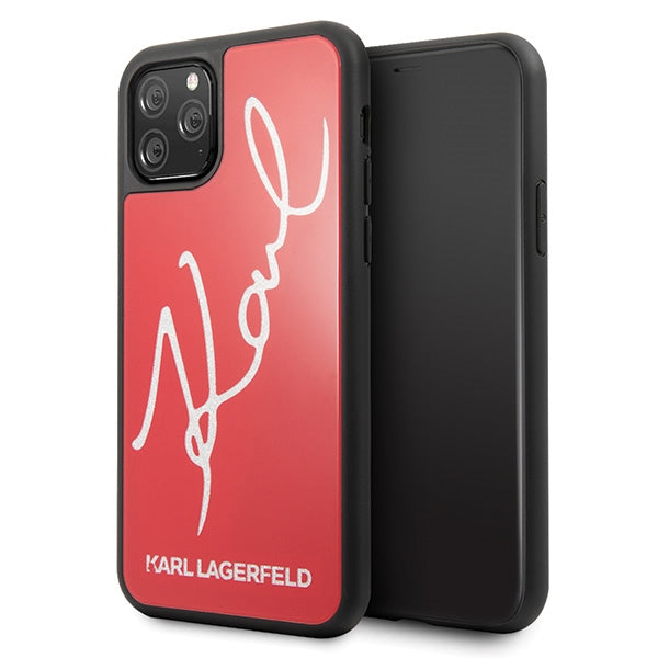 Karl Lagerfeld Signature blizgučių dėklas, skirtas iPhone 11 Pro Max – raudonas