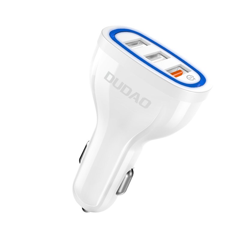 Dudao automobilinis įkroviklis greitam įkrovimui Quick Charge 3.0 QC3.0 2.4A 18W 3x USB baltas (R7S baltas)