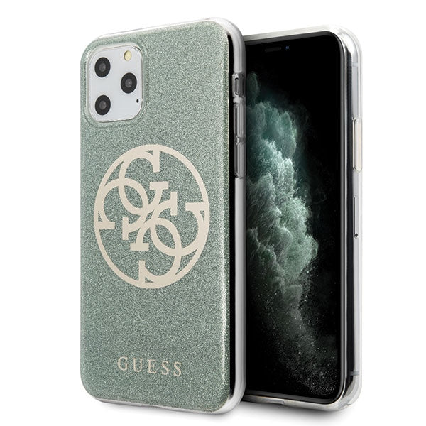 Guess GUHCN65PCUGLKA iPhone 11 Pro Max chaki spalvos kietas dėklas 4G Circle Blizgučiais