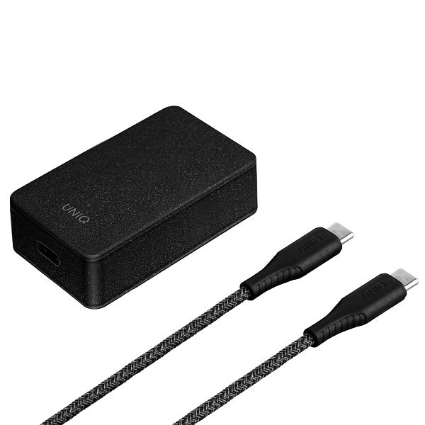 Uniq Versa Slim LITHOS Collective USB-C PD 18W sieninis įkroviklis + USB-C / USB-C laidas - juodas