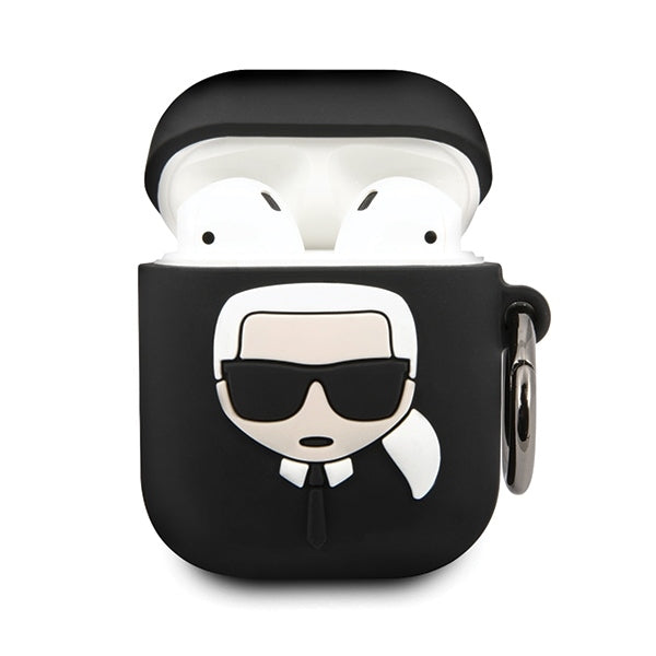 Karl Lagerfeld silikoninis „Ikonik“ dėklas, skirtas „AirPods 1/2“ ausinėms – juodas 