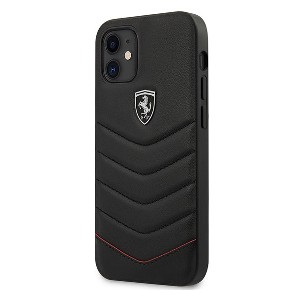 „Ferrari FEHQUHCP12SBK iPhone 12 mini 5.4" juodas/juodas kietas dėklas, dygsniuotas, „Off Track“