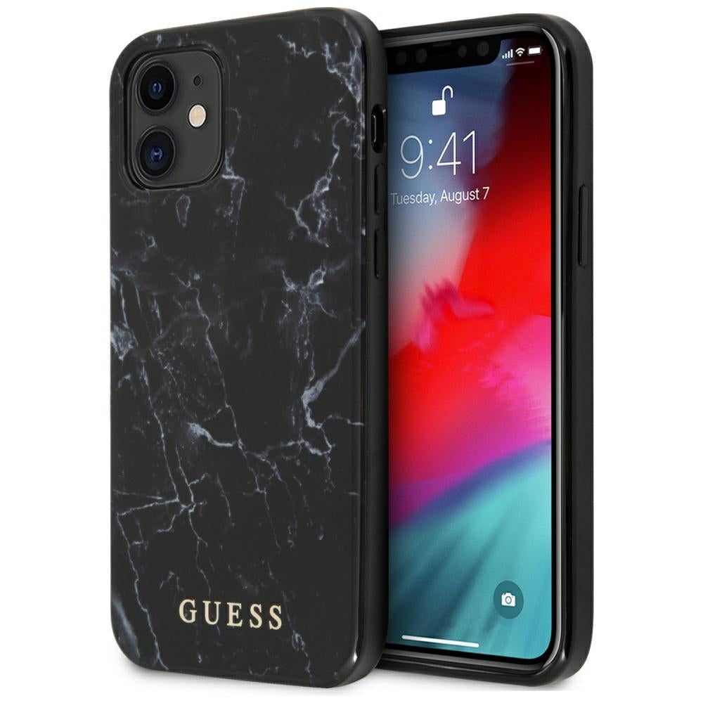 „Guess“ marmurinis dėklas, skirtas „iPhone 12 mini“ – juodas 