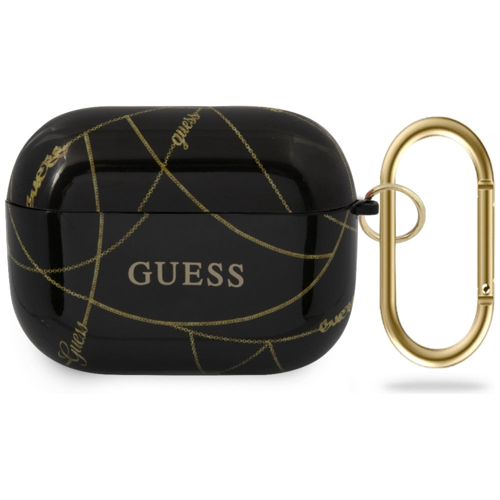 „Guess GUACAPTPUCHBK AirPods Pro“ ausinių dėklas, juodas/juodas, „Gold Chain“ kolekcija